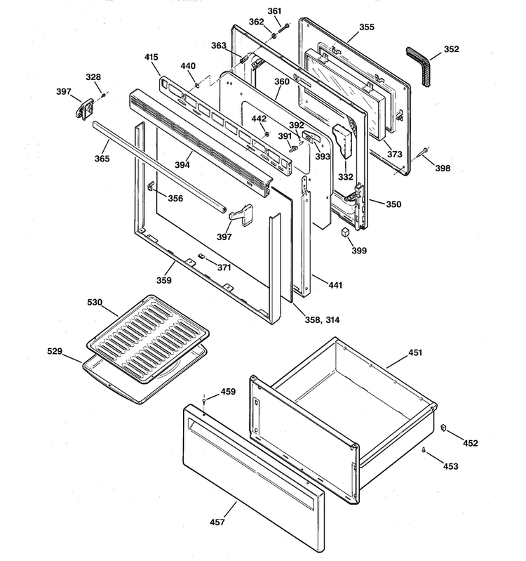 Door & Drawer Parts Diagram and Parts List for JBP26AR2  General Electric Range