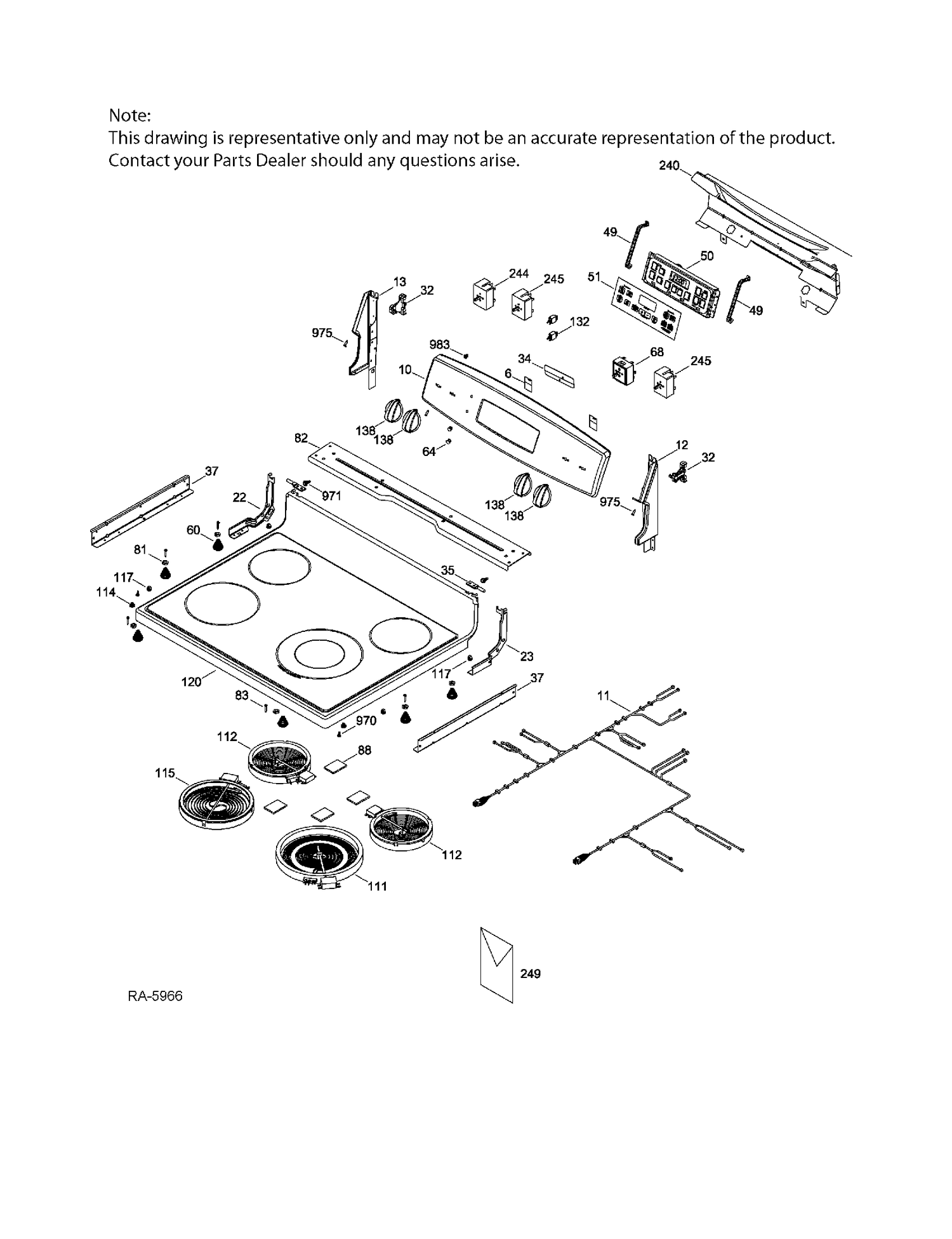 CONTROL PANEL & COOKTOP Diagram and Parts List for JCBS660DF2WW  General Electric Range