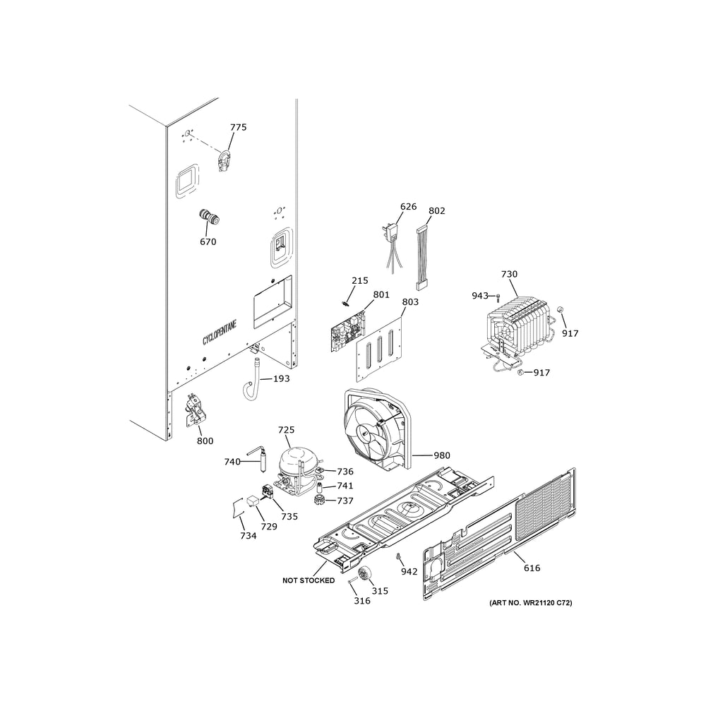 Machine Compartment Diagram and Parts List for GYE21JYMCFFS  General Electric Refrigerator
