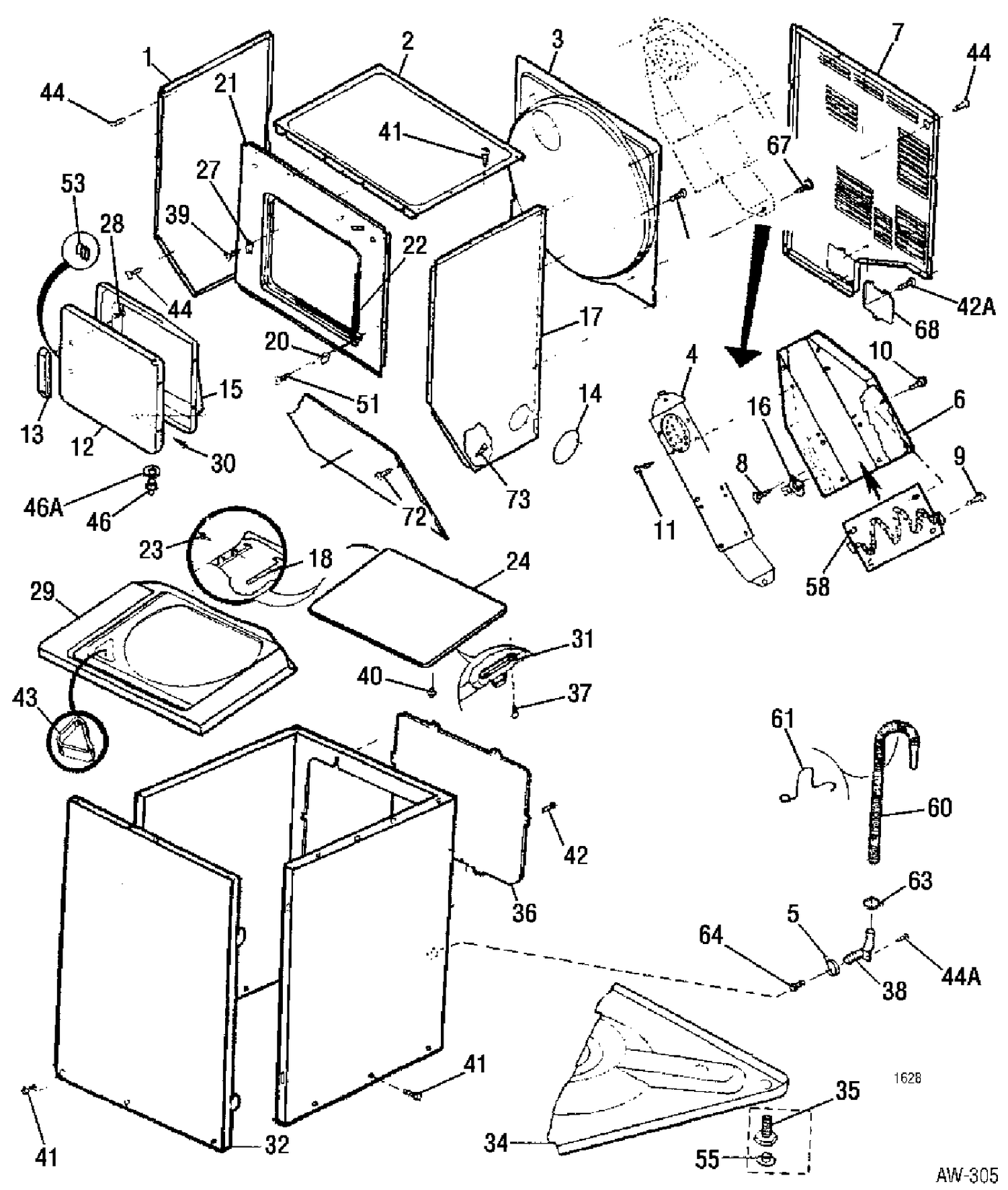 CABINET Diagram and Parts List for 52240W0  General Electric Washer