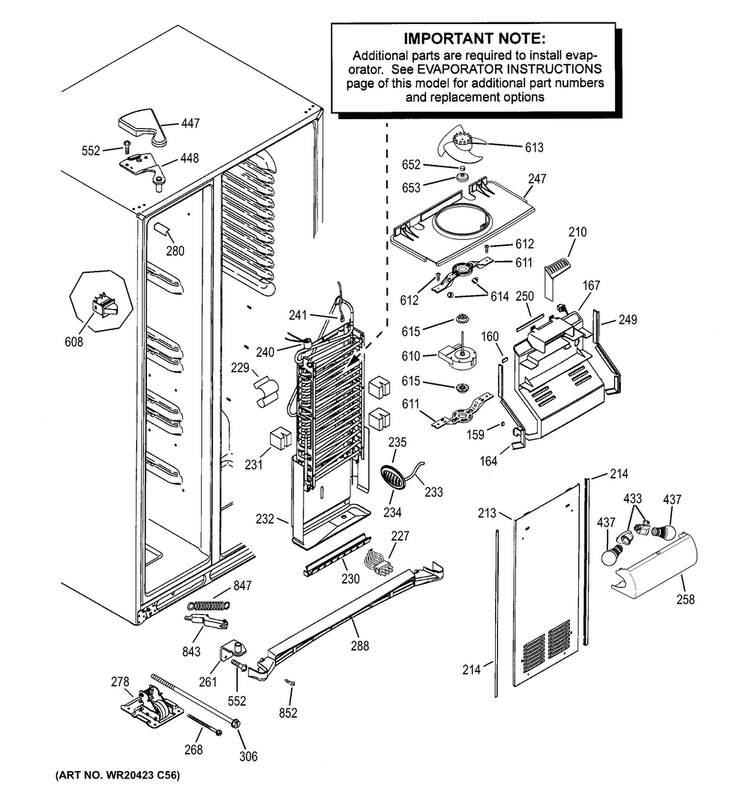 Freezer Section Diagram and Parts List for GZS22DGJCFWW  General Electric Refrigerator