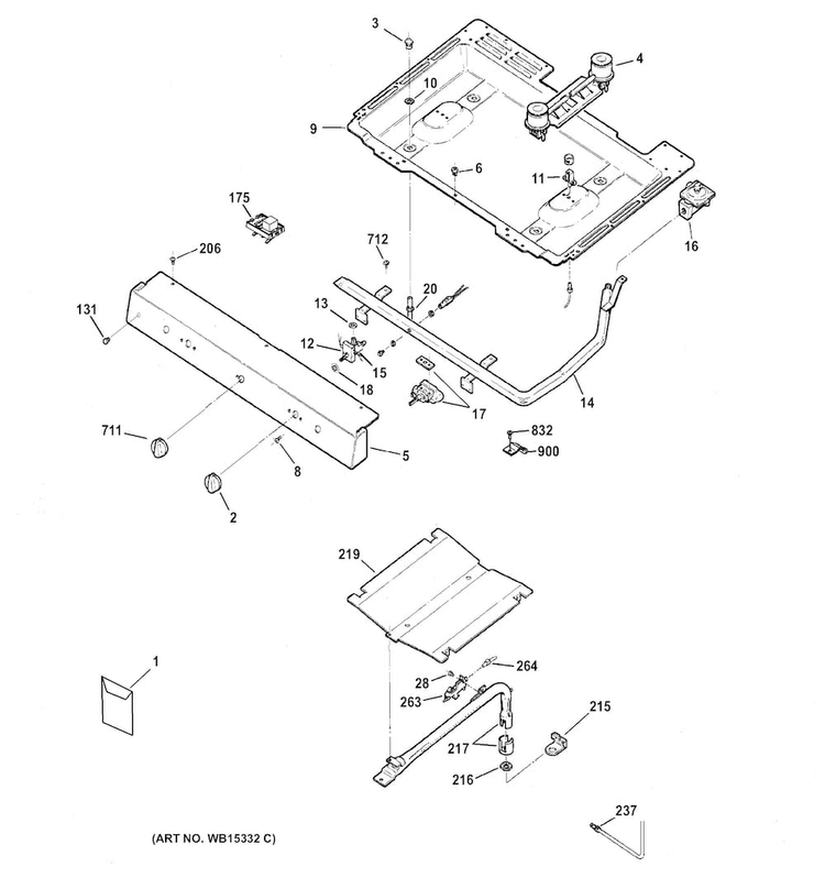 Gas & Burner Parts Diagram and Parts List for JGBS14PCF1WW  General Electric Range