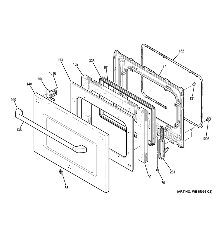 Door Diagram and Parts List for CT918ST2SS  General Electric Wall Oven
