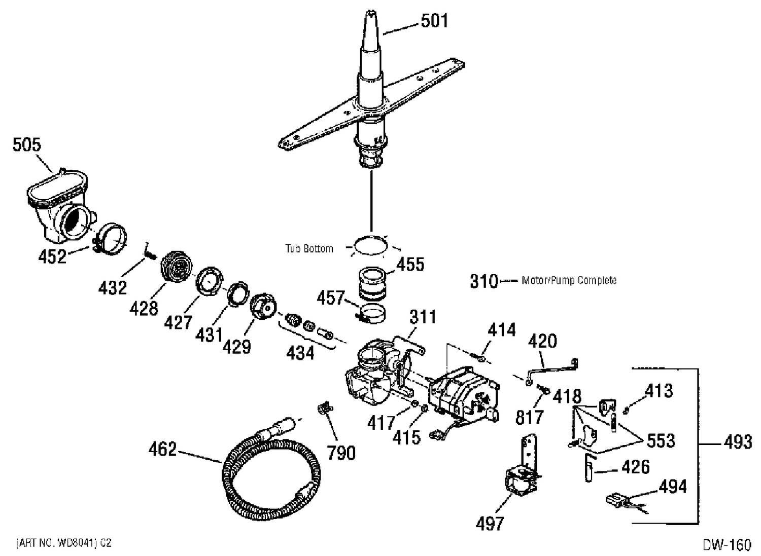 MOTOR & PUMP Diagram and Parts List for 400610  General Electric Dishwasher