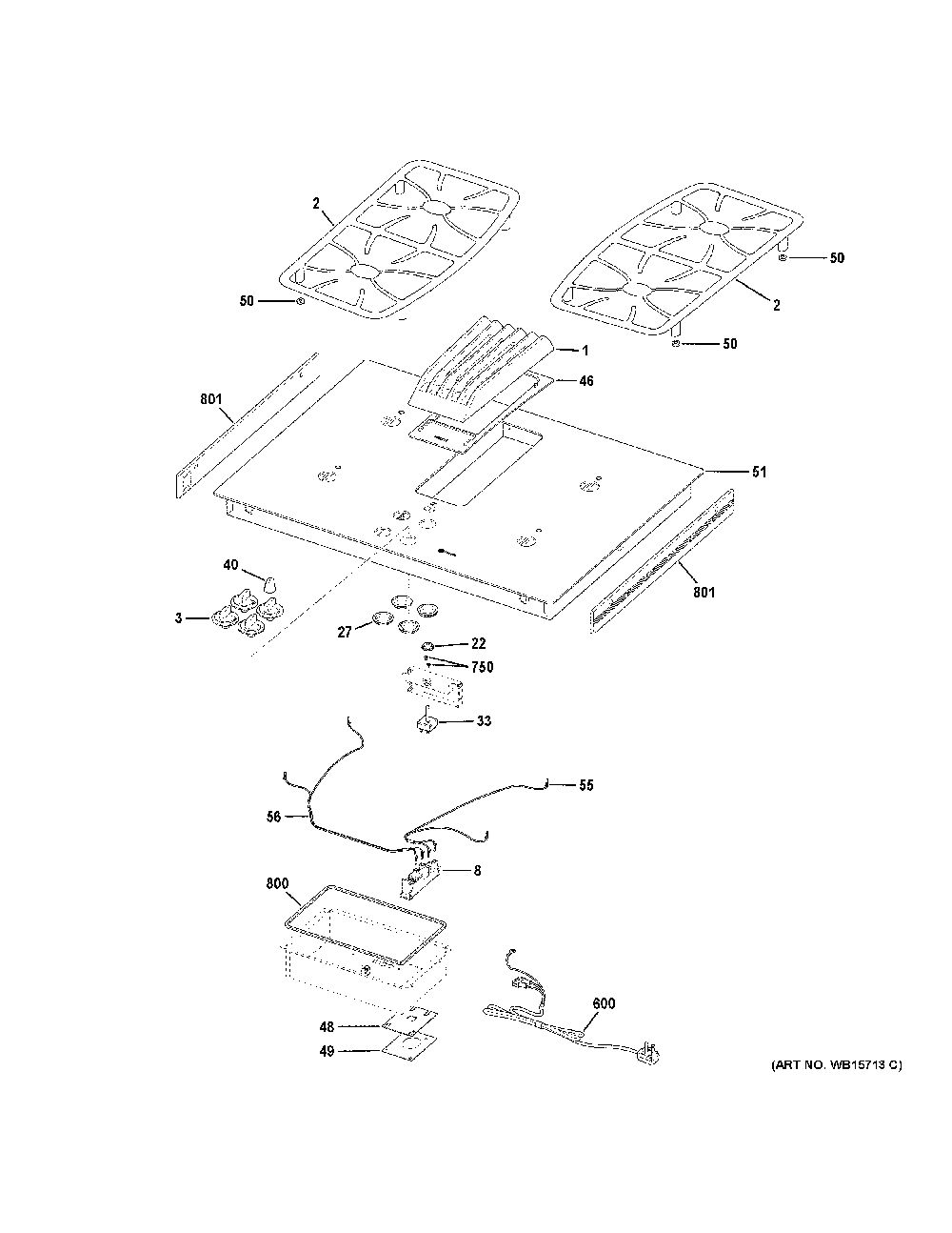 Control Panel And Cooktop Diagram and Parts List for PGP9830DR1BB  General Electric Cooktop