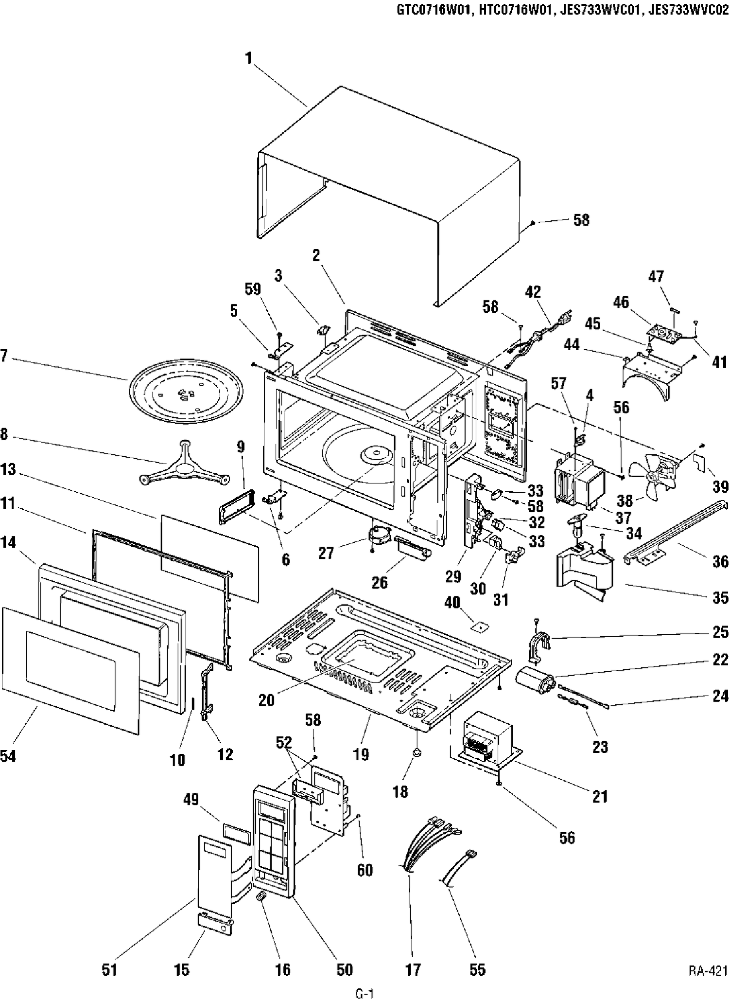 BODY PARTS Diagram and Parts List for GTC0716W01  General Electric Microwave