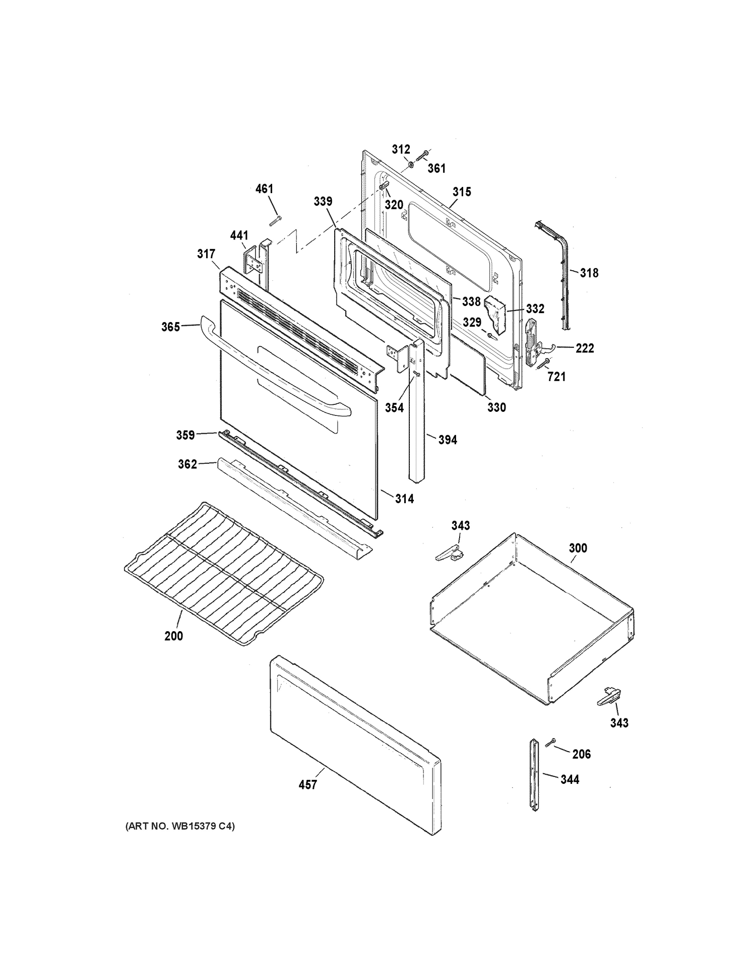 DOOR & DRAWER PARTS Diagram and Parts List for JBS27DF3WW  General Electric Range