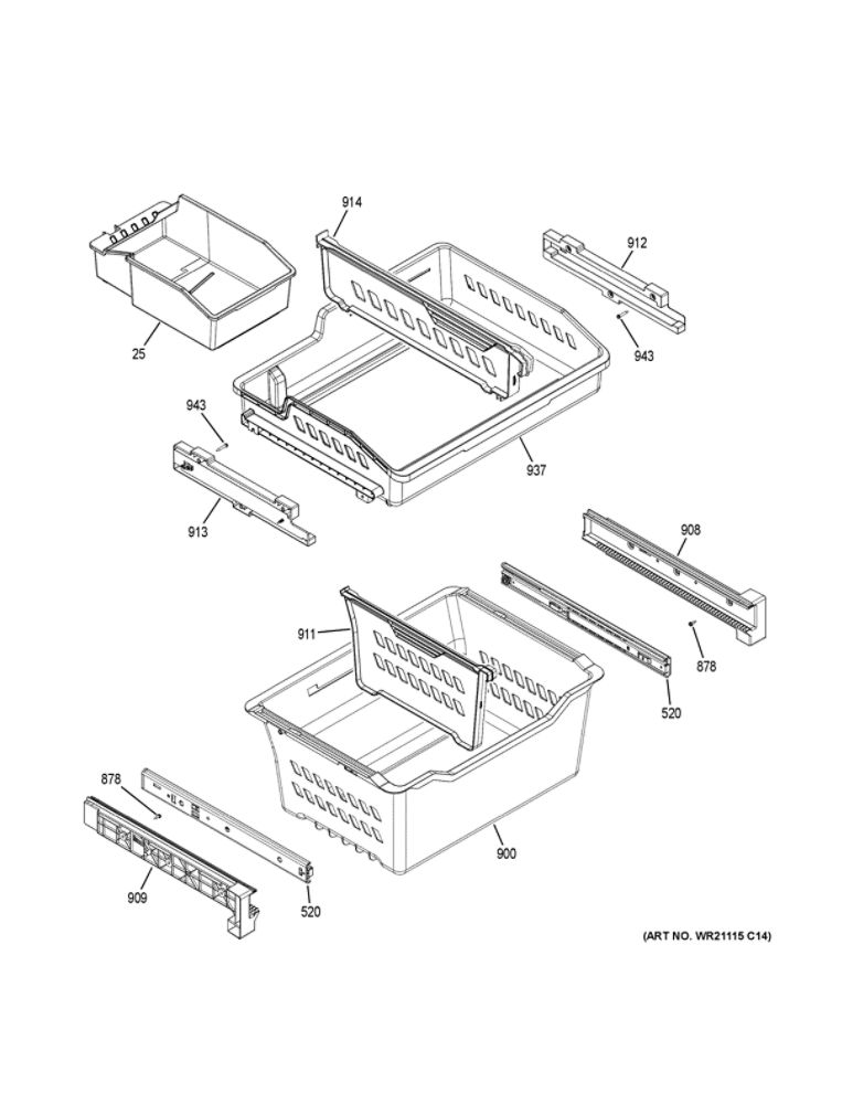 Freezer Shelves Diagram and Parts List for GDE21EGKTRBB  General Electric Refrigerator