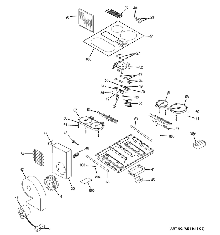 Control Panel & Cooktop Diagram and Parts List for PP989SN4SS  General Electric Cooktop
