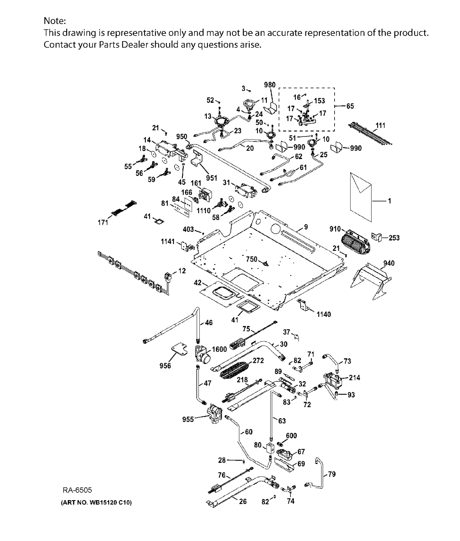 GAS & BURNER Diagram and Parts List for CCGS990SET6SS  General Electric Range