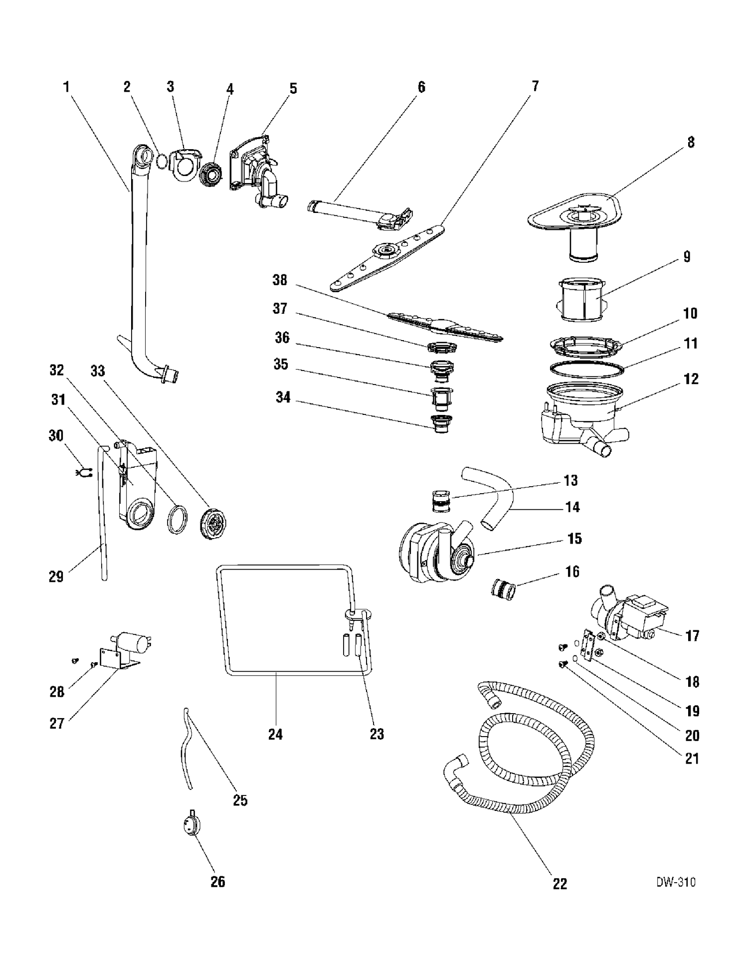 MOTOR & PUMP Diagram and Parts List for GSD1807K00WW  General Electric Dishwasher