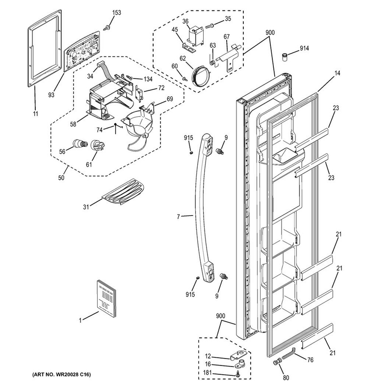 Freezer Door Diagram and Parts List for GSS20ETHDBB  General Electric Refrigerator