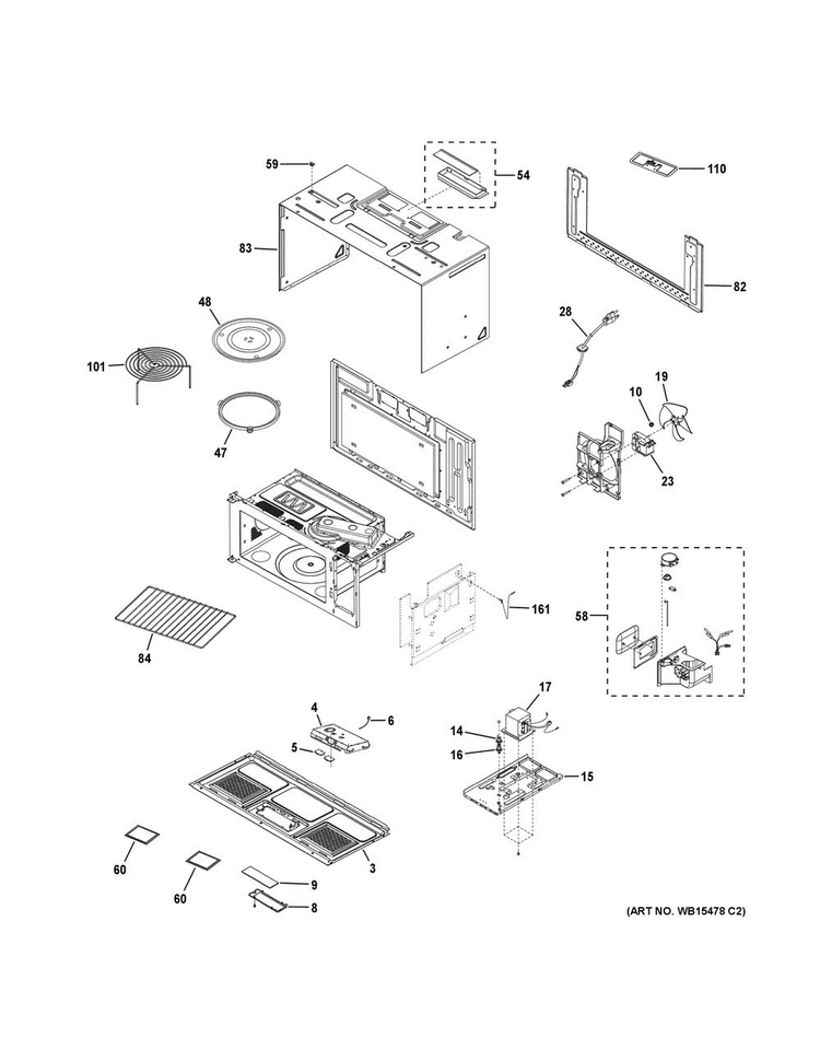 Oven Cavity Parts Diagram and Parts List for PVM9179SK1SS  General Electric Microwave