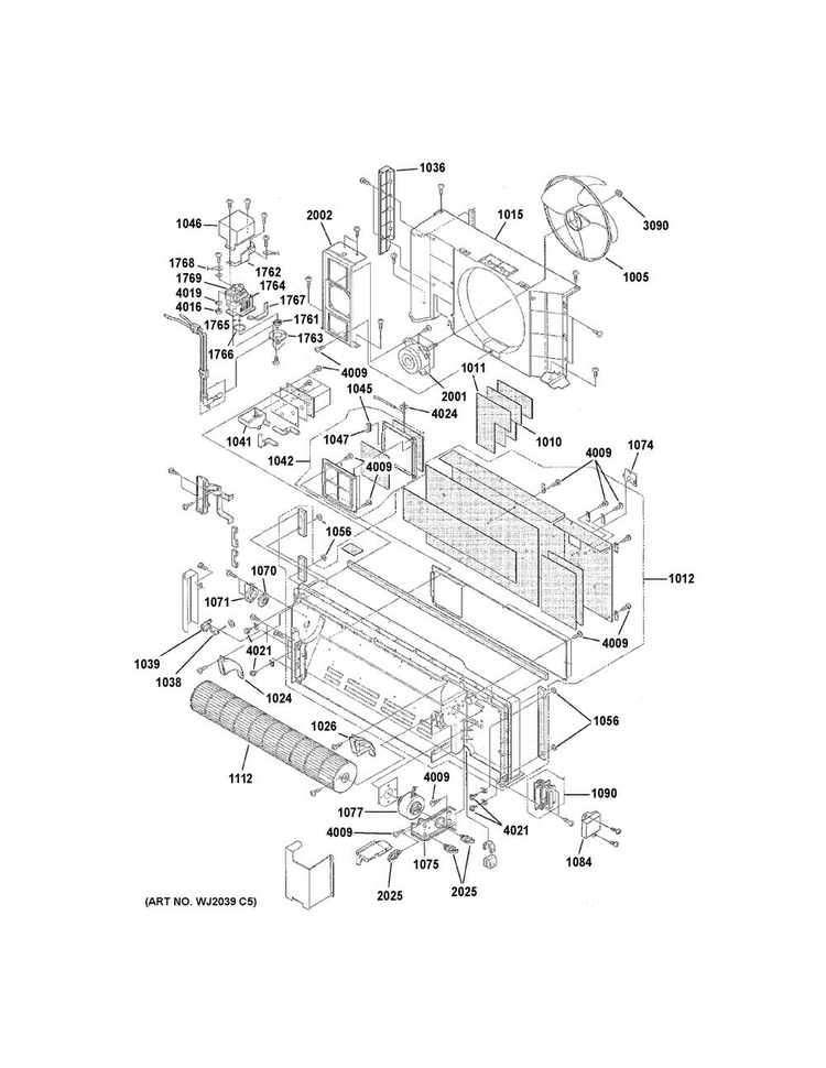 Motor & Chassis Parts Diagram and Parts List for AZ61H09EADW2  General Electric Air Conditioner