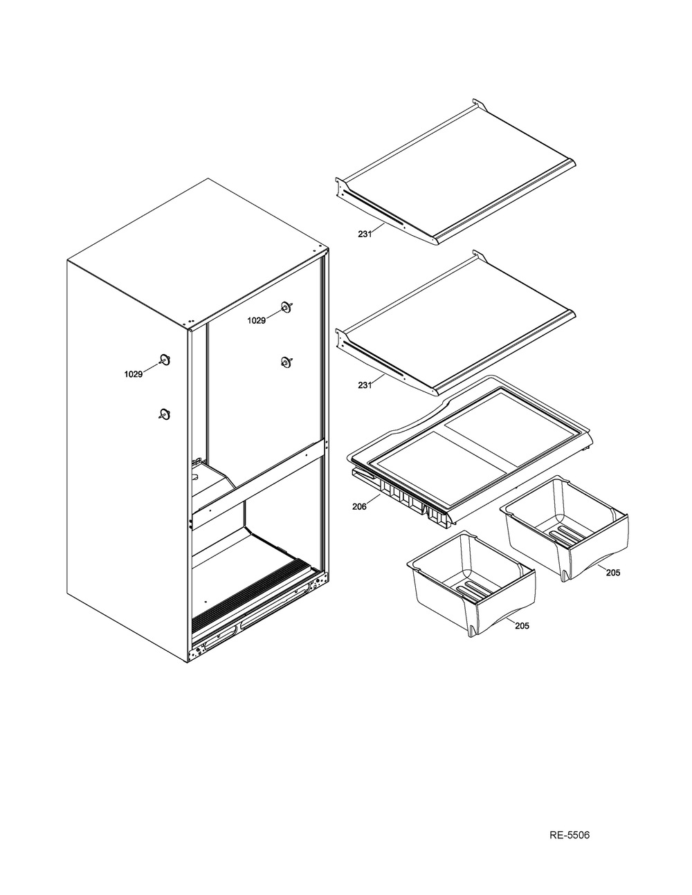 Ff Shelves Diagram and Parts List for GNE26GGDWW  General Electric Refrigerator