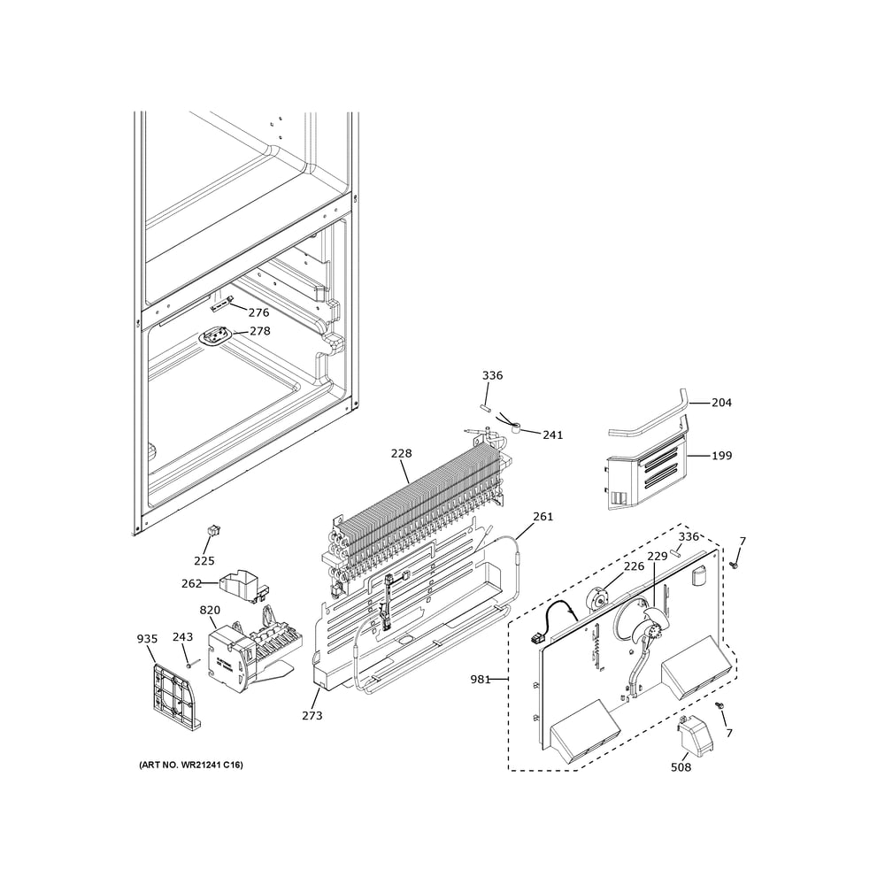 Freezer Section Diagram and Parts List for GNE27JGMZFBB  General Electric Refrigerator