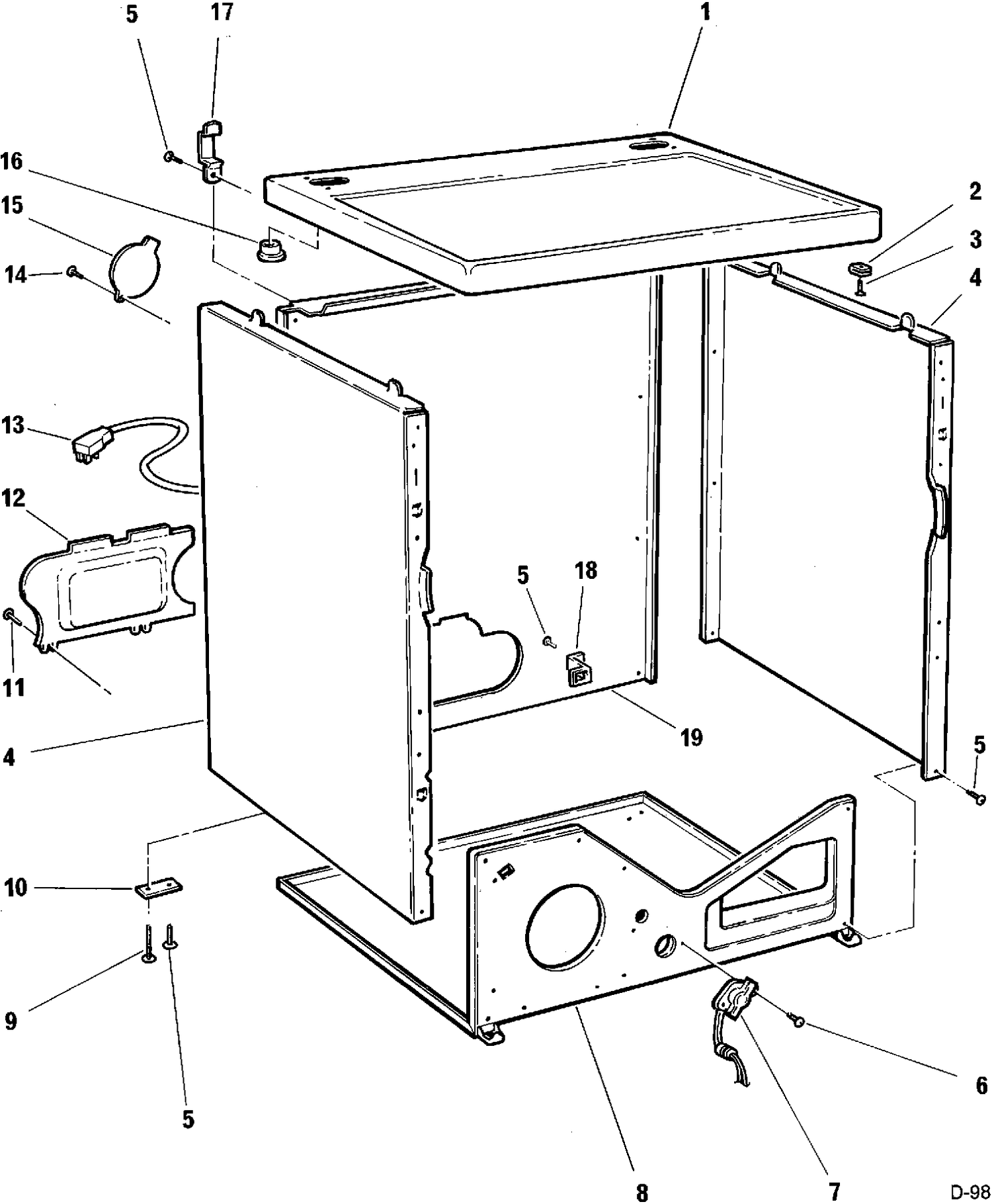CABINET Diagram and Parts List for 64100169  General Electric Dryer