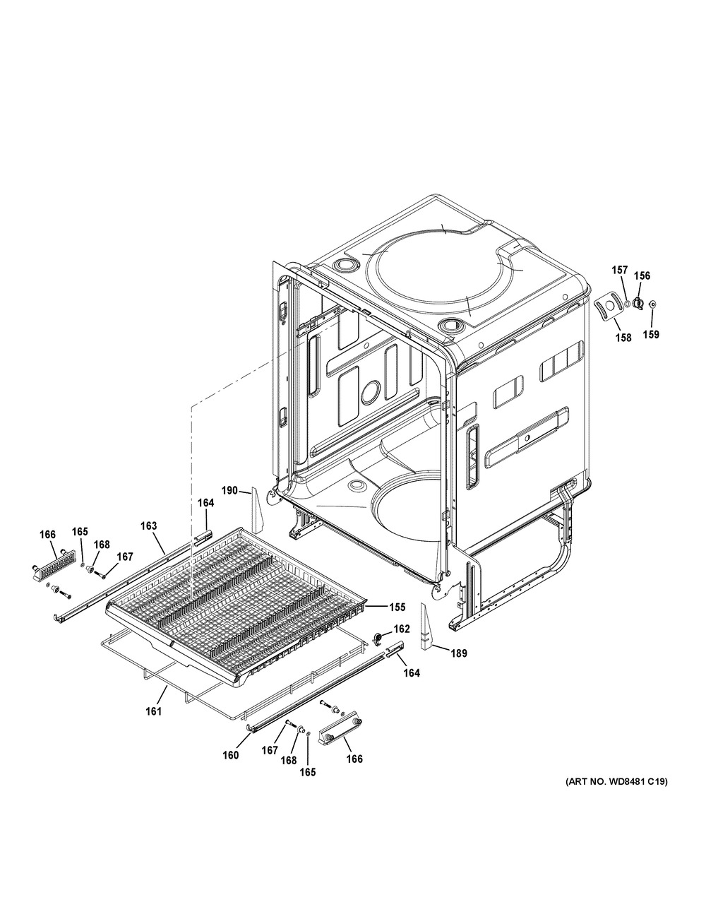 Body Parts 2 Diagram and Parts List for CDT866P3M4D1  General Electric Dishwasher