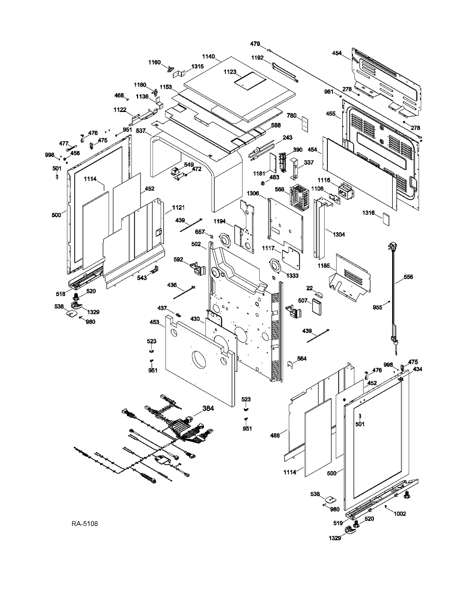 CABINET Diagram and Parts List for CCGS990SET3SS  General Electric Range