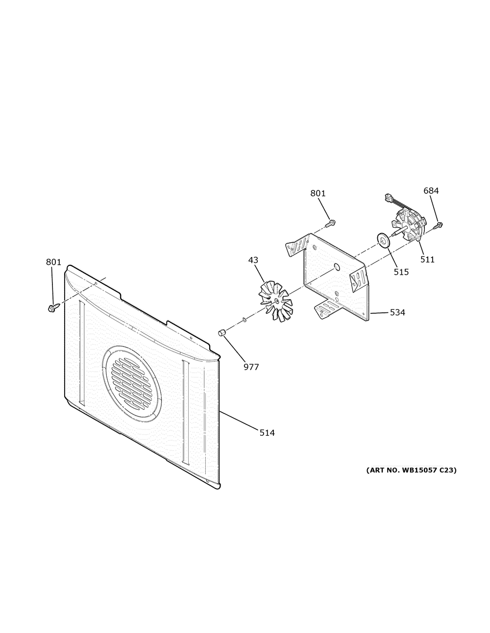 Convection Fan Diagram and Parts List for JB735DP5BB  General Electric Range