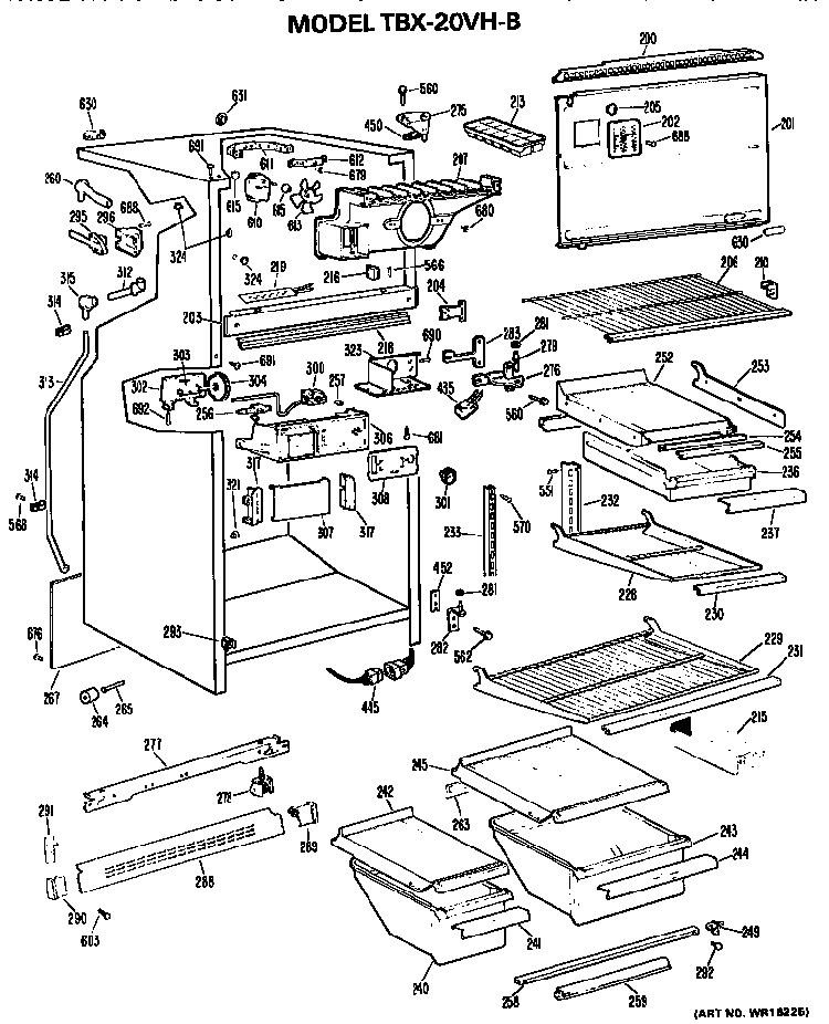 Cabinet Parts Diagram and Parts List for TBX20VHB  General Electric Refrigerator