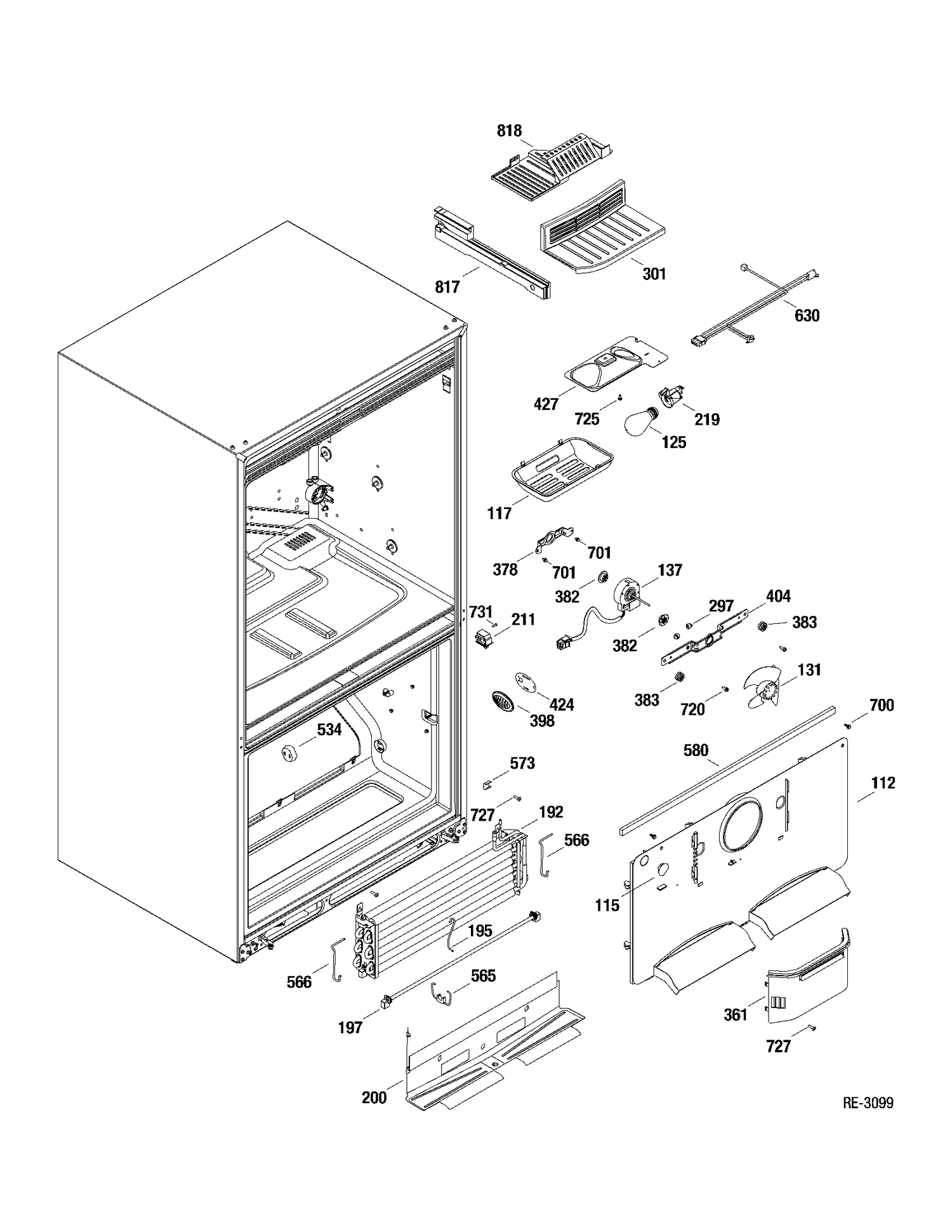 FZ SECTION Diagram and Parts List for GFRF2KBXABB  General Electric Refrigerator