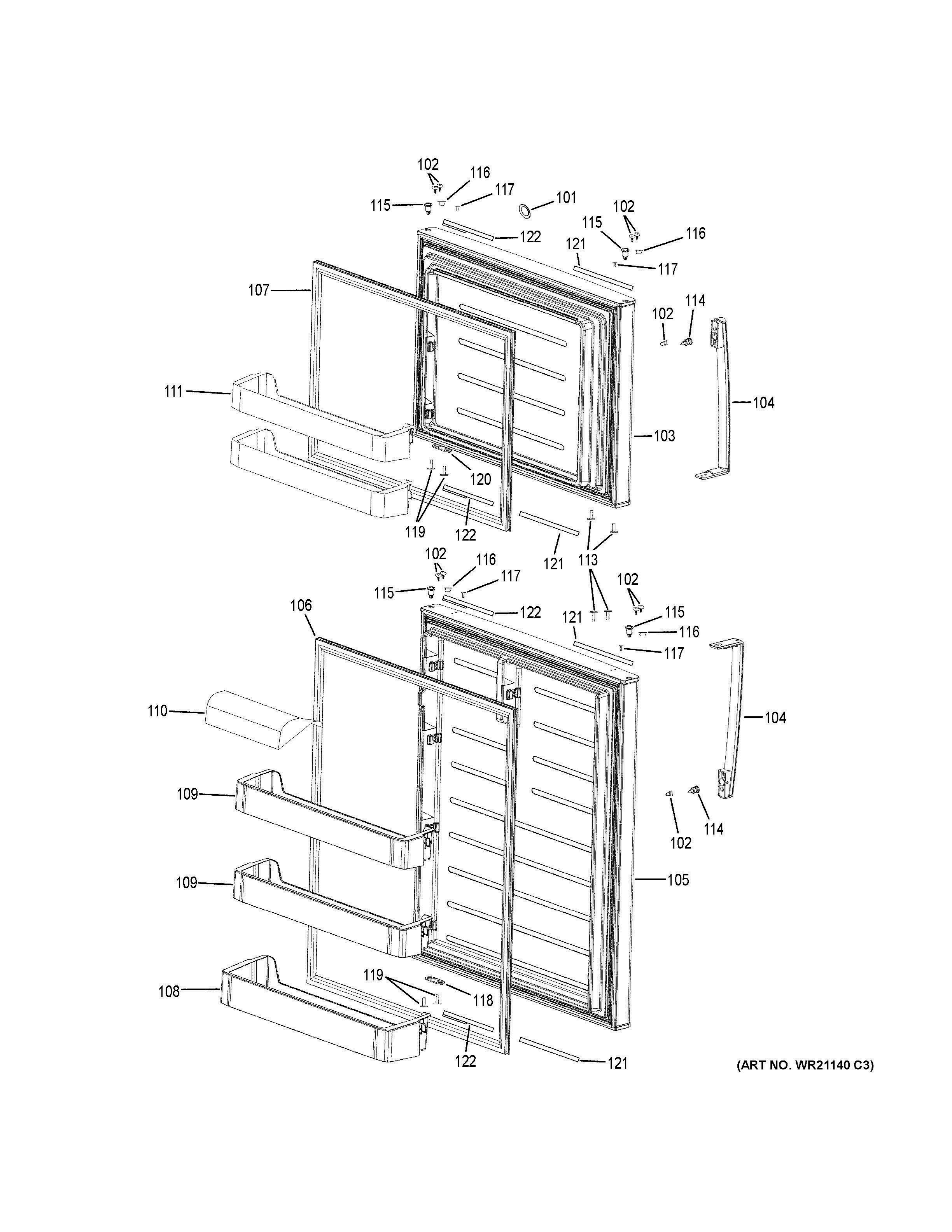 DOORS Diagram and Parts List for HRT18RCPB0  General Electric Refrigerator