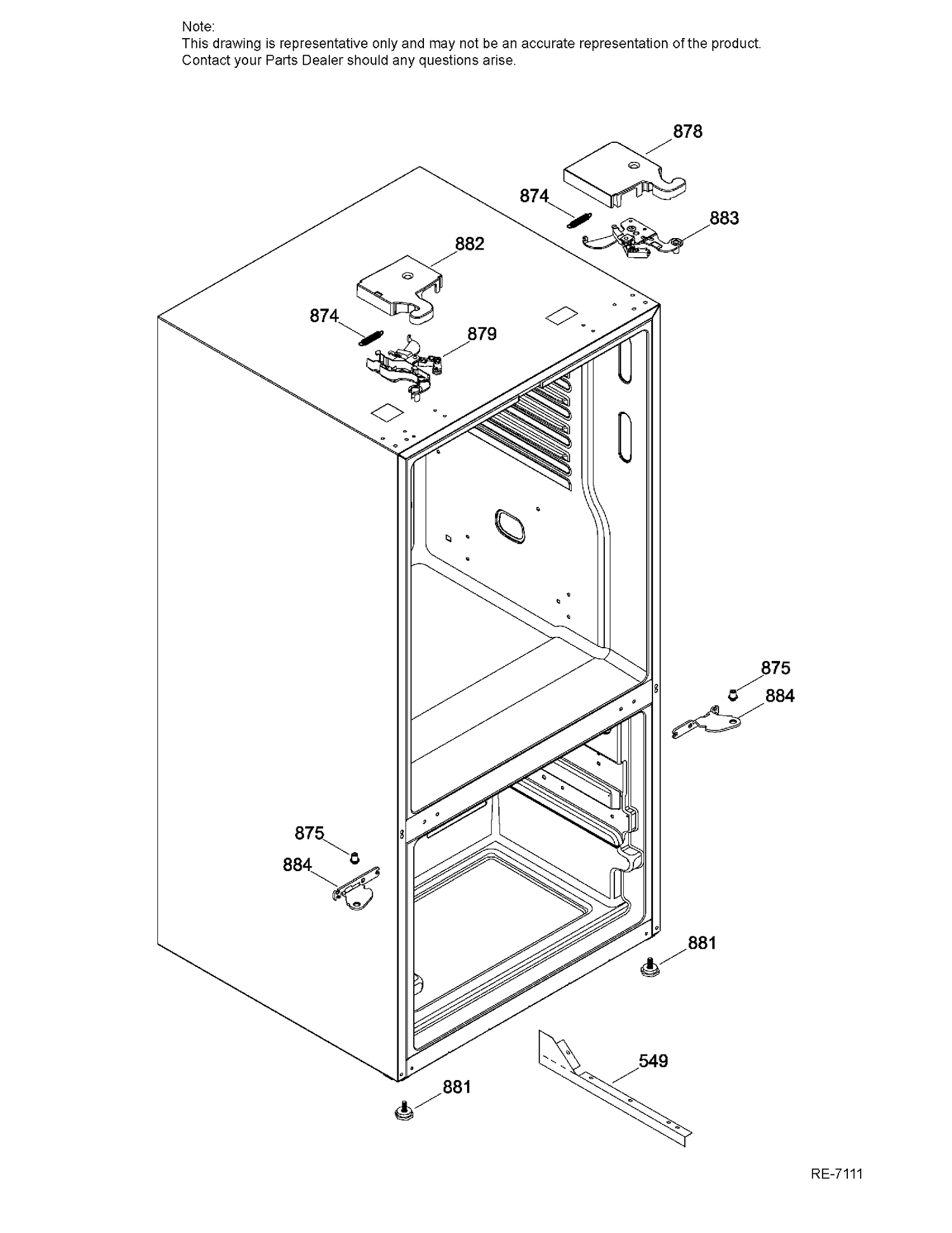 HINGE PARTS Diagram and Parts List for PFE24JMKBKES  General Electric Refrigerator