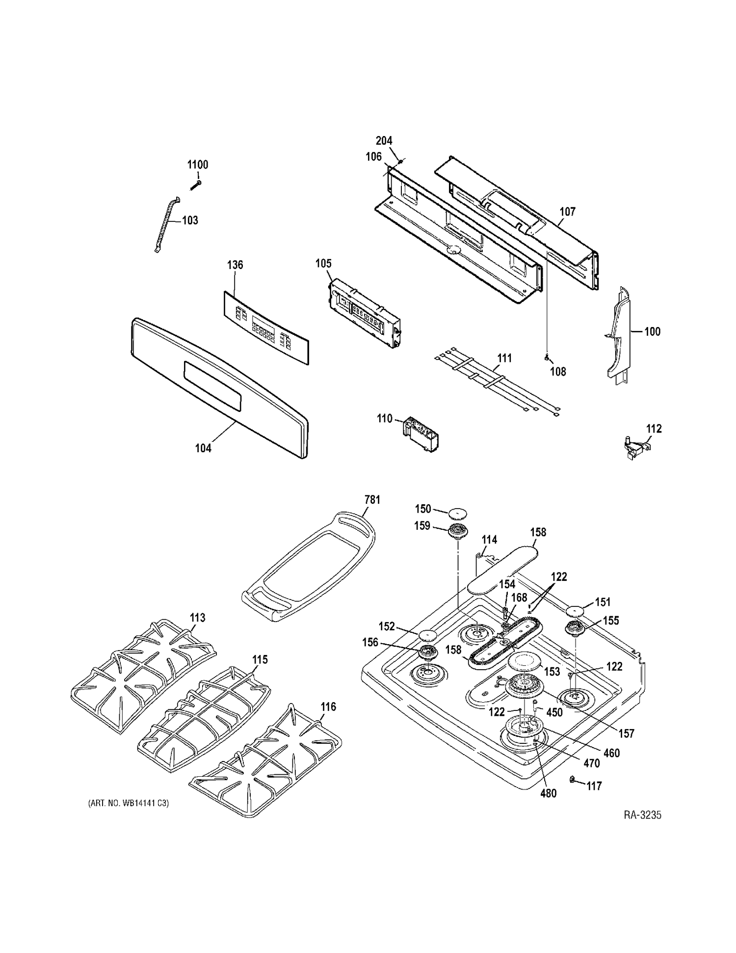CONTROL PANEL Diagram and Parts List for PGBS975SEM4SS  General Electric Range