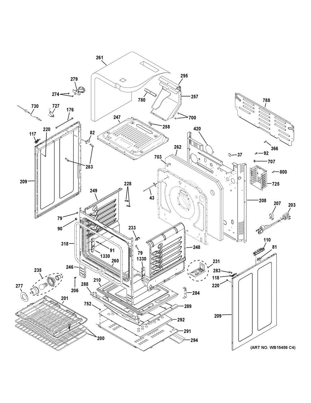 Body Parts Diagram and Parts List for PGB940SEJ6SS  General Electric Range