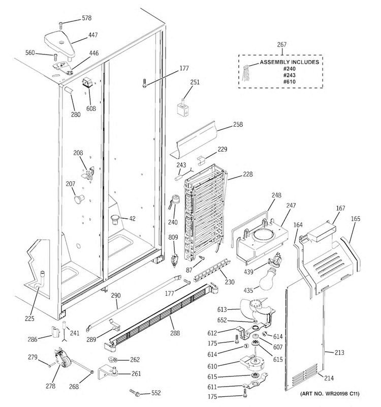 Freezer Section Diagram and Parts List for HSS25GFTCCC  Hotpoint Refrigerator