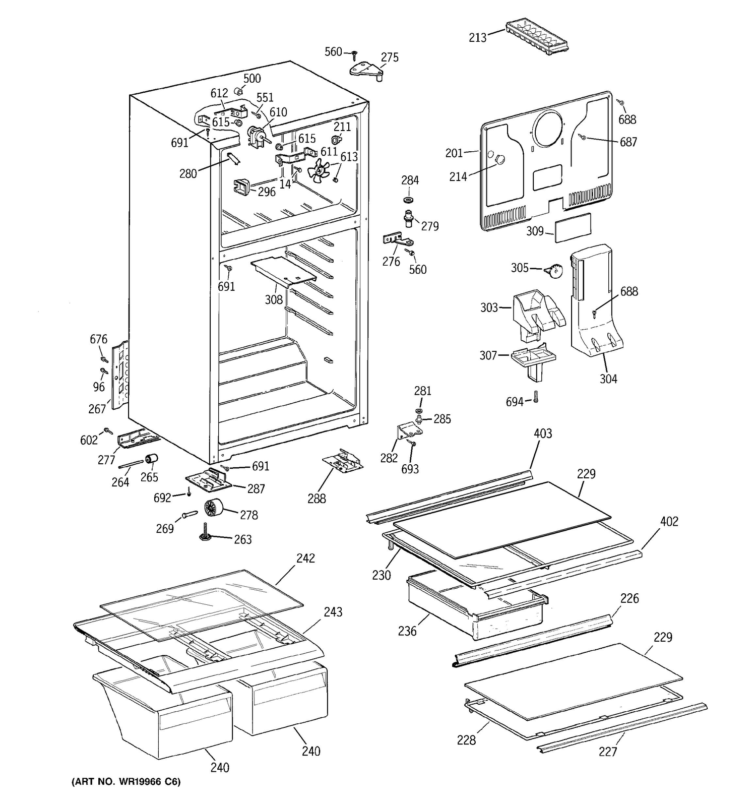 CABINET Diagram and Parts List for MTS17GBSDRWW  General Electric Refrigerator