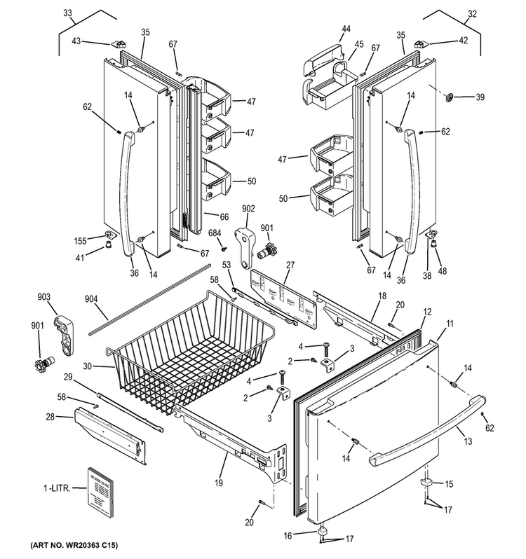Doors Diagram and Parts List for PNS20KSHAFSS  General Electric Refrigerator