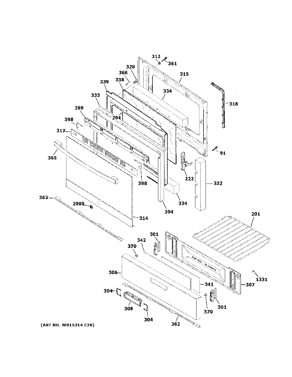 Door & drawer parts Diagram and Parts List for JGBS60REK4SS  General Electric Range