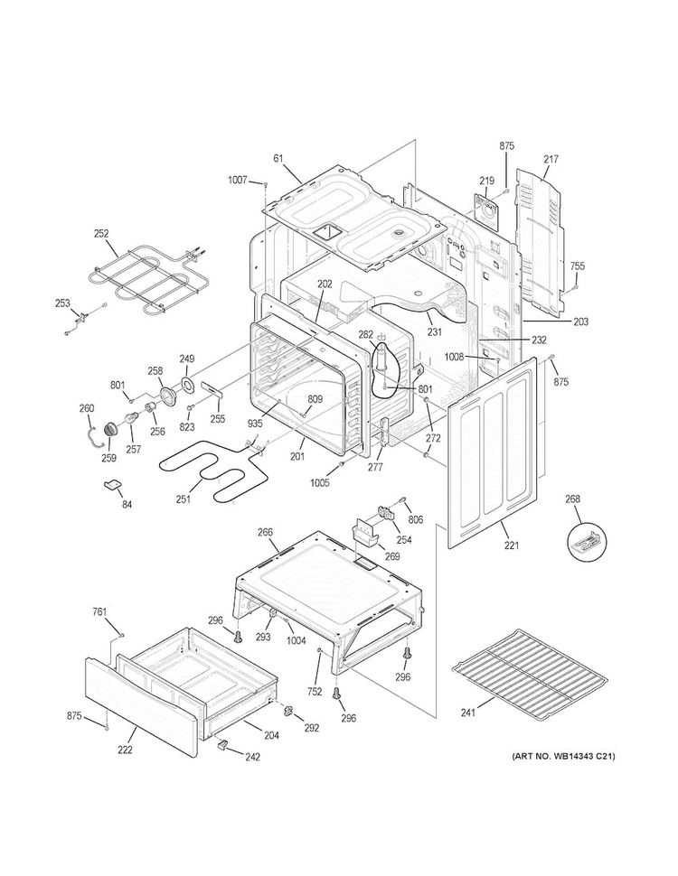 Body Parts Diagram and Parts List for JB250RK2SS  General Electric Range