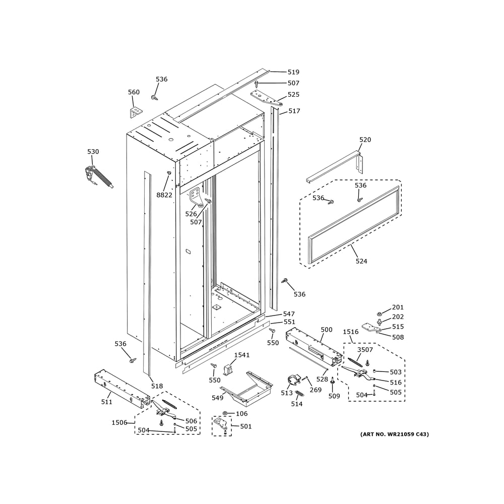 Case Parts Diagram and Parts List for ZIS480NNMII  General Electric Refrigerator