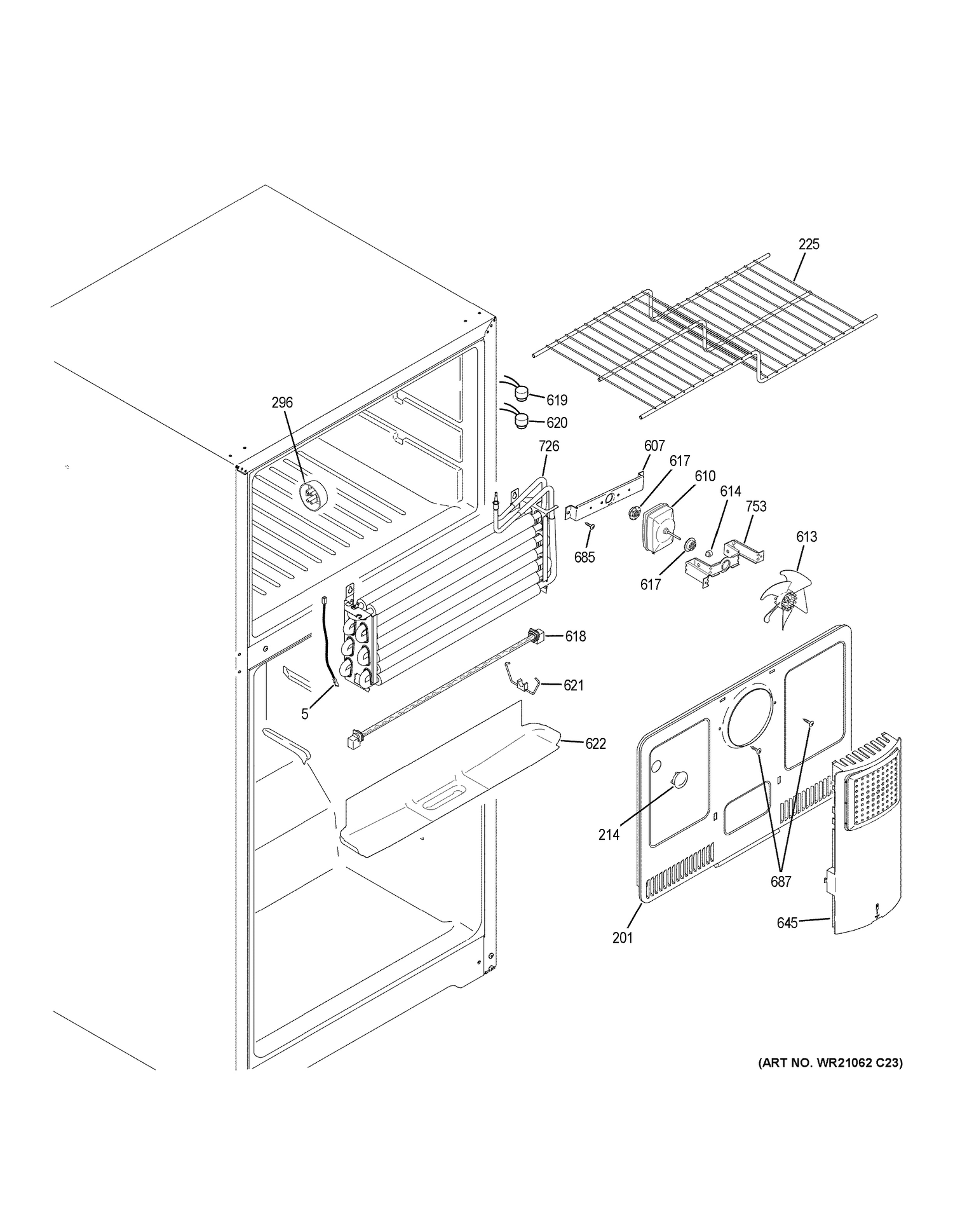 FREEZER SECTION Diagram and Parts List for GTE18ISHJRSS  General Electric Refrigerator