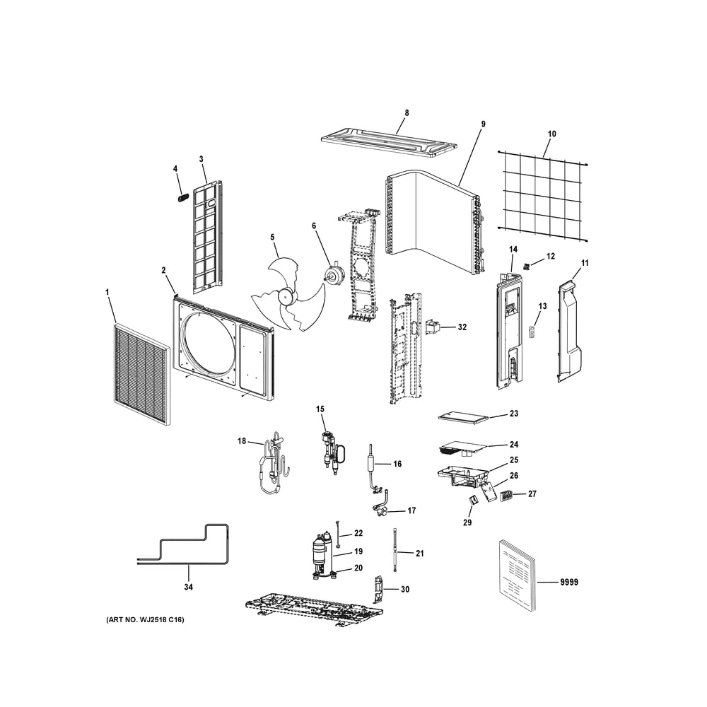 Room Air Conditioner Diagram and Parts List for 1G12CB1BEA2  General Electric Air Conditioner
