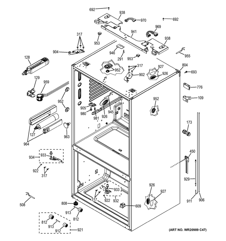 Case Parts Diagram and Parts List for GNE29GGHEBB  General Electric Refrigerator