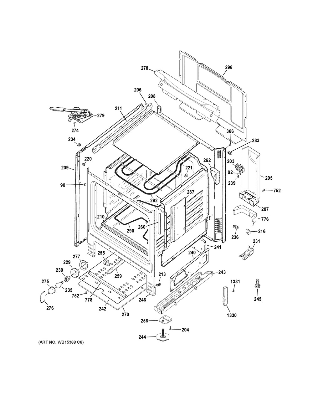 Body Parts Diagram and Parts List for JB480SM1SS  General Electric Range