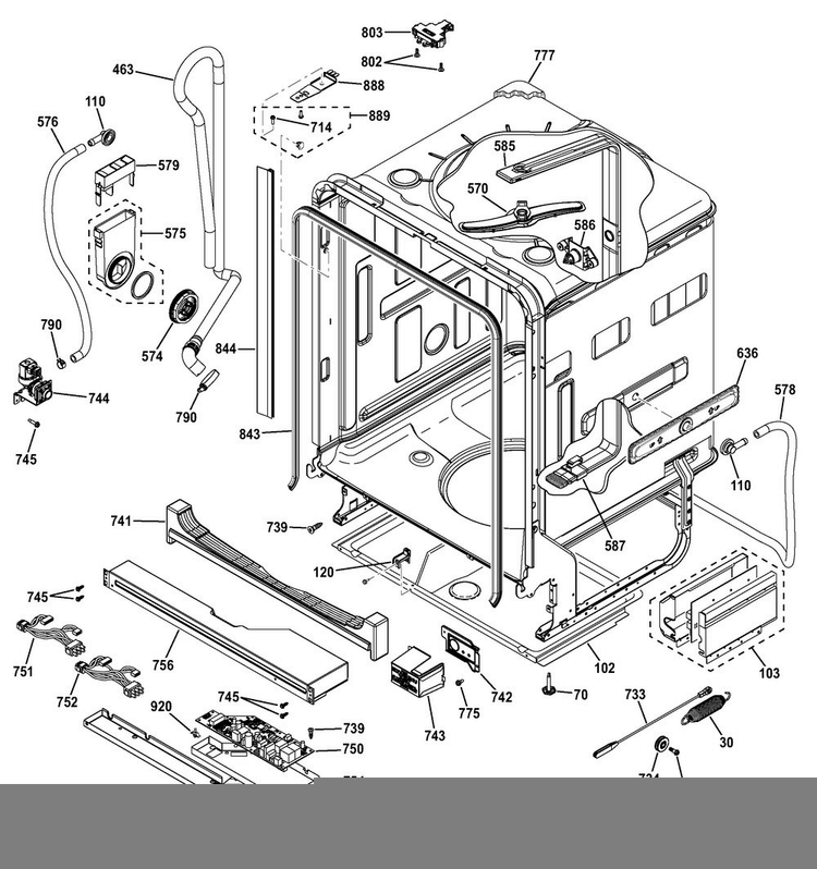 Body Parts Diagram and Parts List for PDT750SMF7ES  General Electric Dishwasher