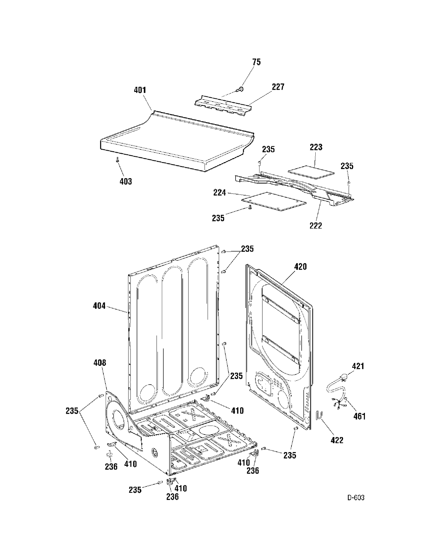 CABINET Diagram and Parts List for BBXR473EH5WW  General Electric Dryer