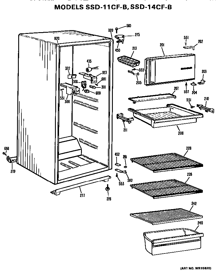 Cabinet Parts Diagram and Parts List for SSD14CFBRWH  Hotpoint Refrigerator