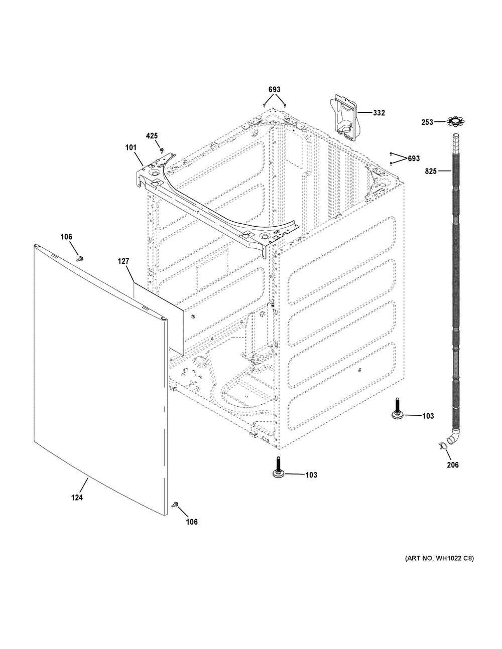 Cabinet Diagram and Parts List for VTW565ASV0WB  General Electric Washer