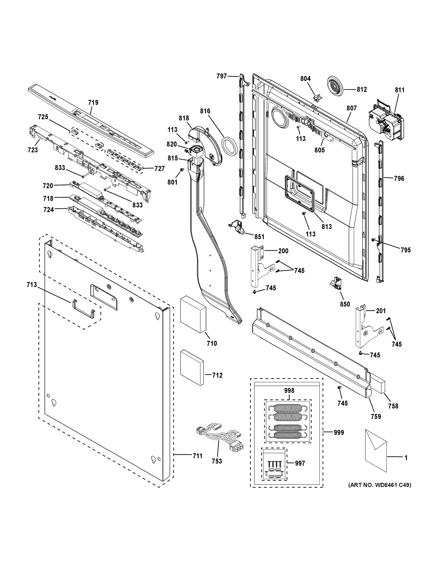 ESCUTCHEON & DOOR ASSEMBLY Diagram and Parts List for PDT855SIJ2II  General Electric Dishwasher