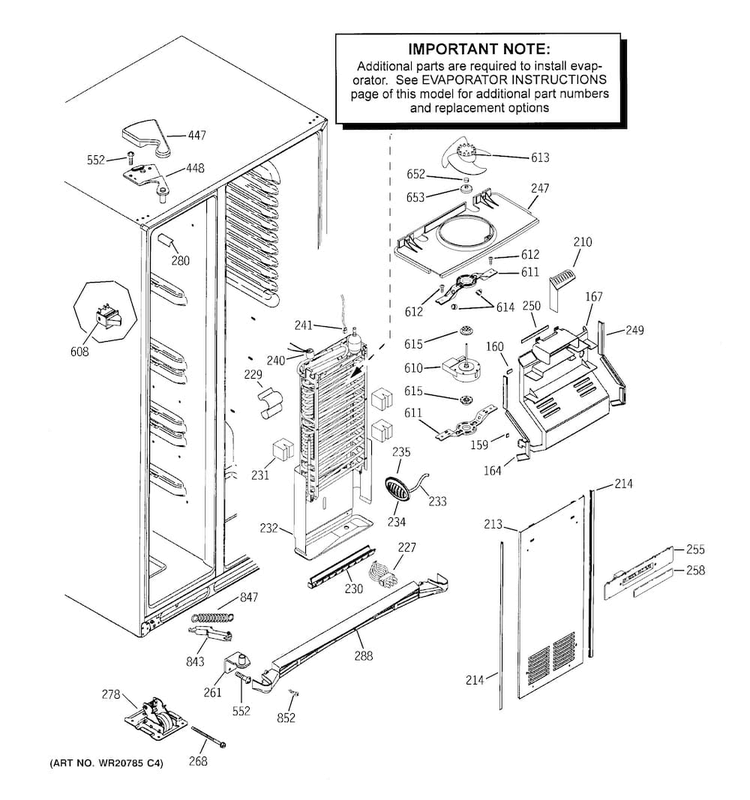 Freezer Section Diagram and Parts List for DSE26JSEDCSS  General Electric Refrigerator