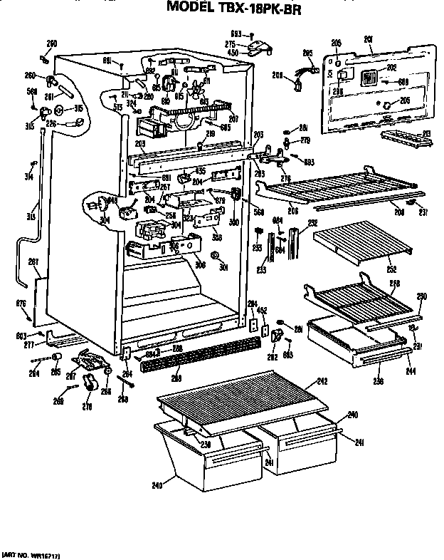 Cabinet Parts Diagram and Parts List for TBX18PKBR  General Electric Refrigerator