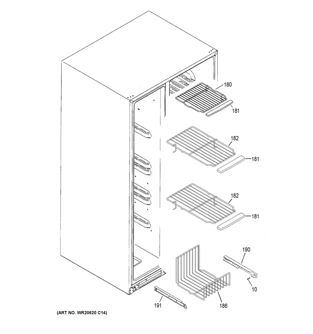 Freezer Shelves Diagram and Parts List for GSE23GYPFCFS  General Electric Refrigerator