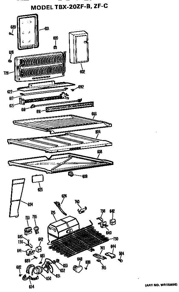 Unit Parts Diagram and Parts List for TBX20ZFB  General Electric Refrigerator