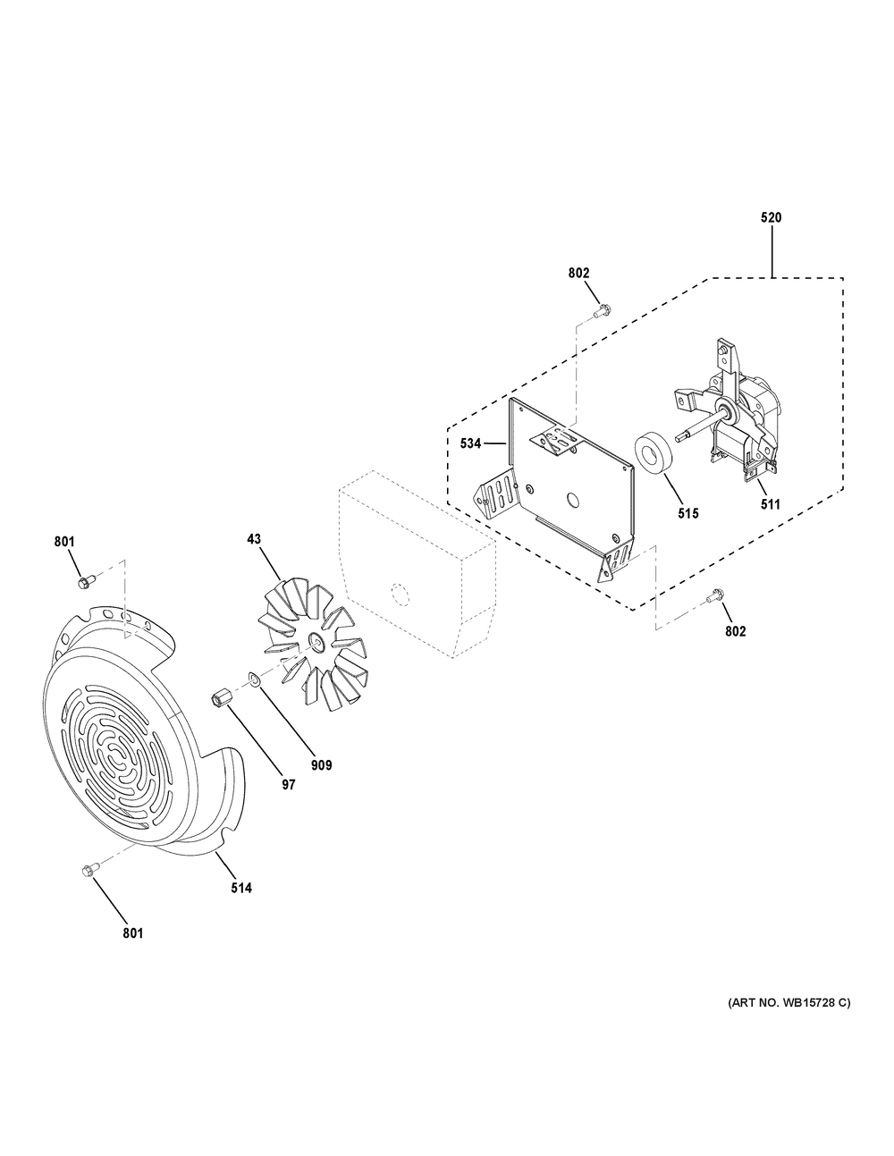 Convection Fan Diagram and Parts List for GRF600AV2WW  General Electric Range